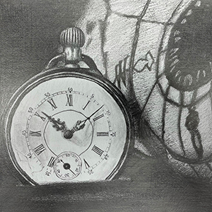 Image of Megan Jones' graphite drawing, Reflection of Time.